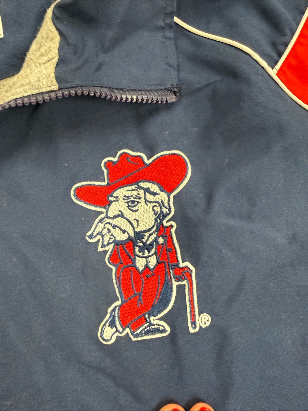VTG 90s Ole Miss Rebels Colonel Reb Windbreaker Pullover Jacket Navy 58 Sports - Picture 2 of 11